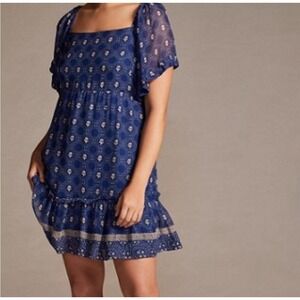 Anthropologie Maeve Marin Patterned Mini Dress Blue‎ Size Small